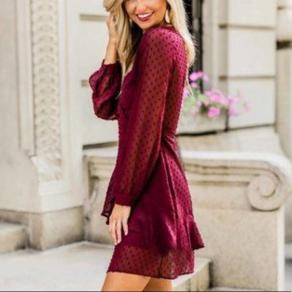 Burgundy billow Sleeve evening Dress - Picture 4 of 9